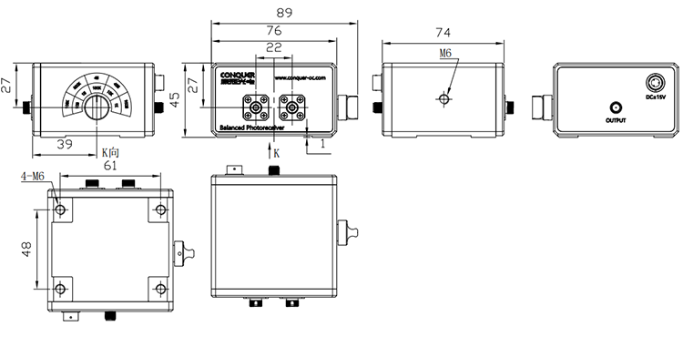 增益可调平衡光探测模块尺寸图